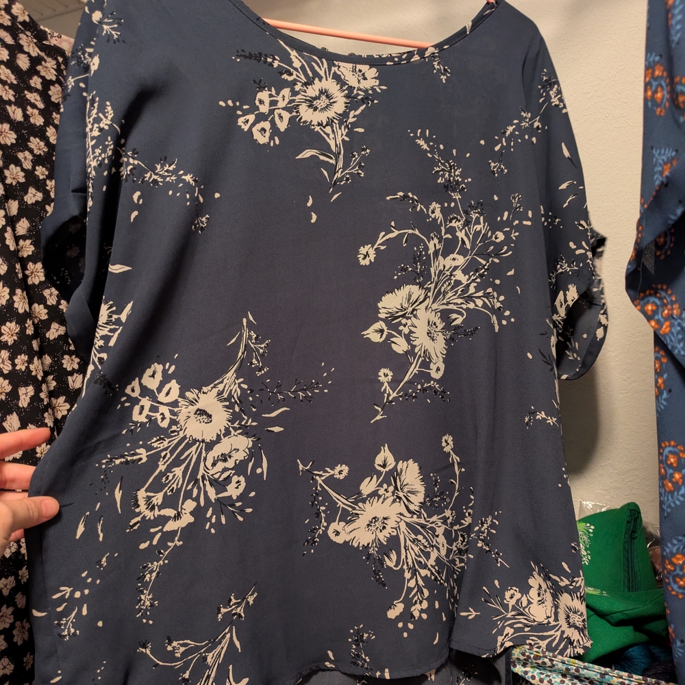 Floral Print Women's Top - Blue